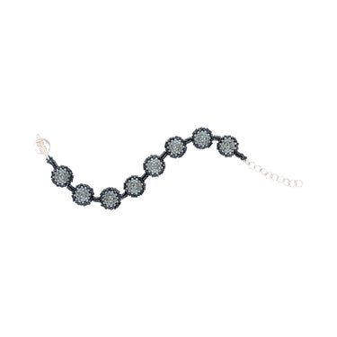Pulsera Diamantes Redondos Negro Ajustable Gris